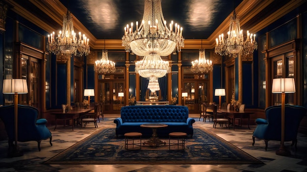 A captivating image of a classic hotel lobby embodying the epitome of refinement and luxury through its opulent details