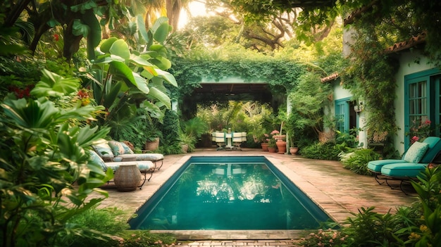 A captivating image of a garden villa pool offering a serene and inviting oasis for relaxation and rejuvenation