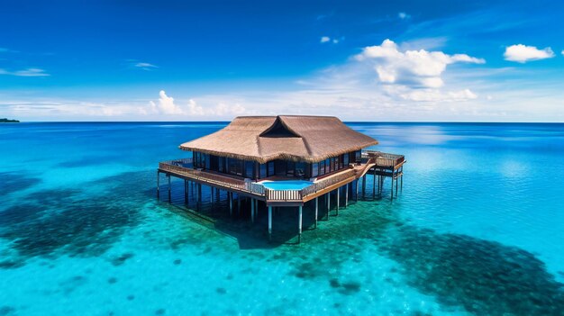 A captivating image of a lavish overwater bungalow offering unparalleled luxury and breathtaking ocean views for a truly unforgettable tropical retreat