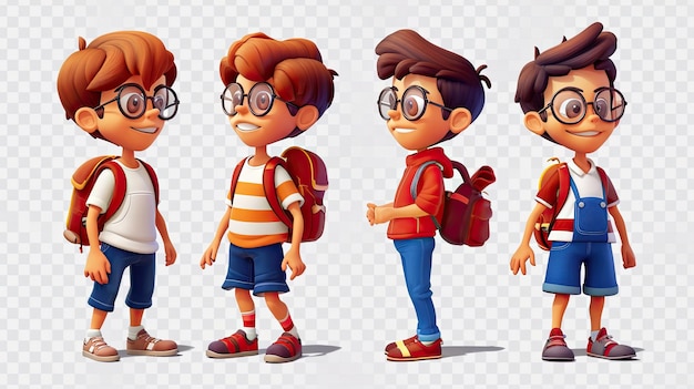 Photo a captivating image of a lively bunch of children wearing glasses and carrying backpacks
