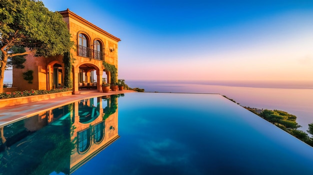 A captivating image of a luxurious villa with an infinity pool offering breathtaking views of the sparkling sea