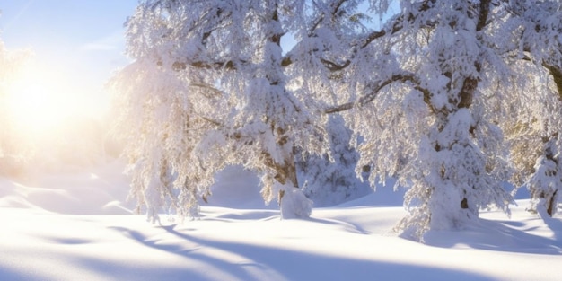 A captivating image of snowladen trees in a tranquil winter setting