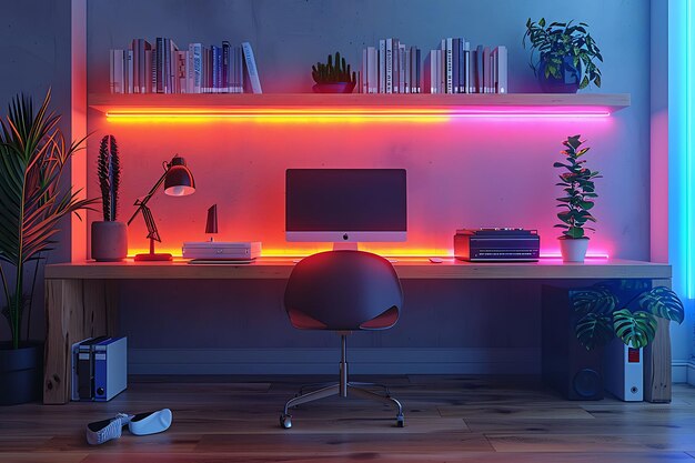 Photo captivating interior room design exploring neoninfused modern rooms with vr art