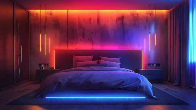 Foto appassionante design di stanze interne esplorare stanze moderne con infusioni di neon con arte vr