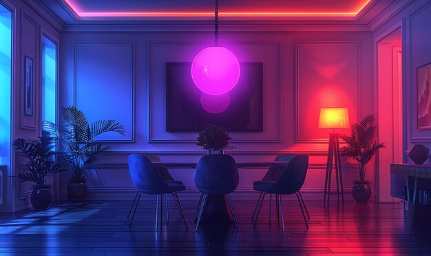 Photo captivating interior room design exploring neoninfused modern rooms with vr art