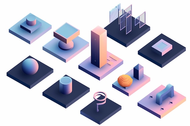 Photo a captivating isometric icon of geometry shapes