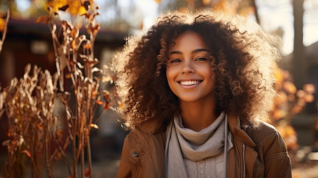 Captivating Joy in a Radiant Portrait of a Woman at Golden Hour