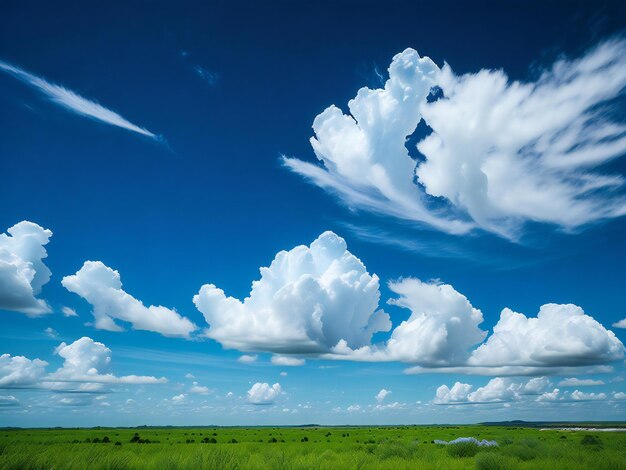 A captivating landscape image showcasing a pristine blue sky with fluffy white clouds