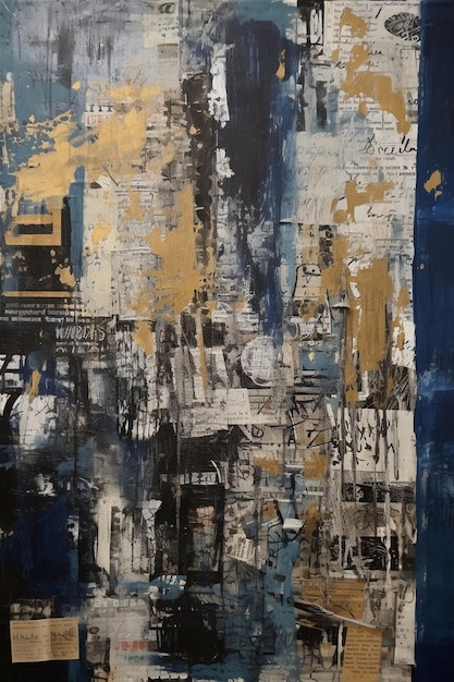 A Captivating Large Canvas Painting with Collages Paint and BlueSepia Hues AI generated