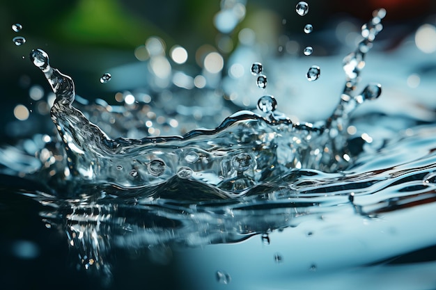 Captivating levitating water splashes with crystal clear waters in serene blue backdrop