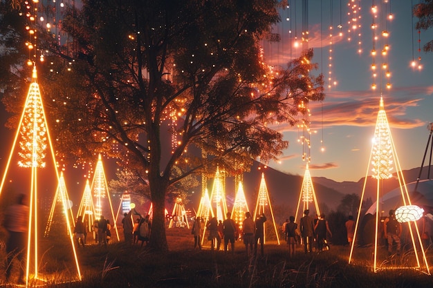 Photo captivating light installations at outdoor festiva