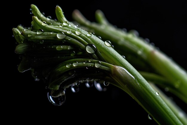 Captivating macro shot of a single fresh celery stalk against a serene background illuminated