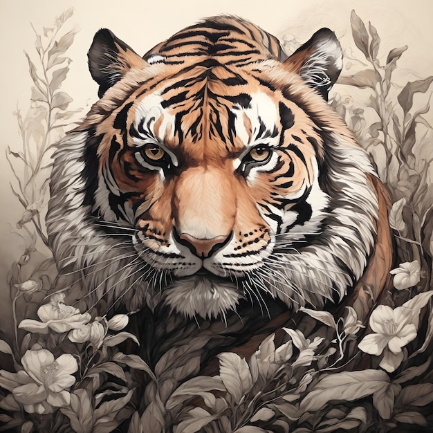 Увлекательная иллюстрация Тигра, нарисованная вручную