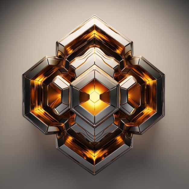 Captivating Metallic Harmony A Singular Symmetrical Hexagon Shining on a Light Canvas