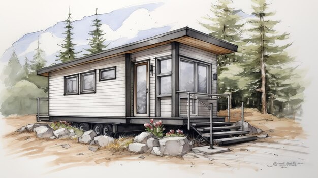 Captivating Metallic Tiny House Illustration In Whistlerian Forest