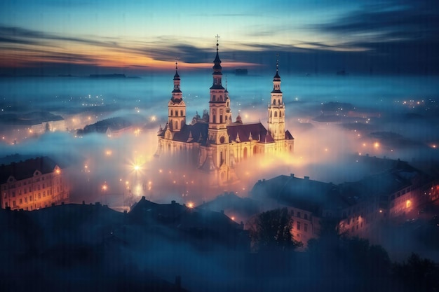 Captivating Mist Aerial Glance of the Enigmatic City