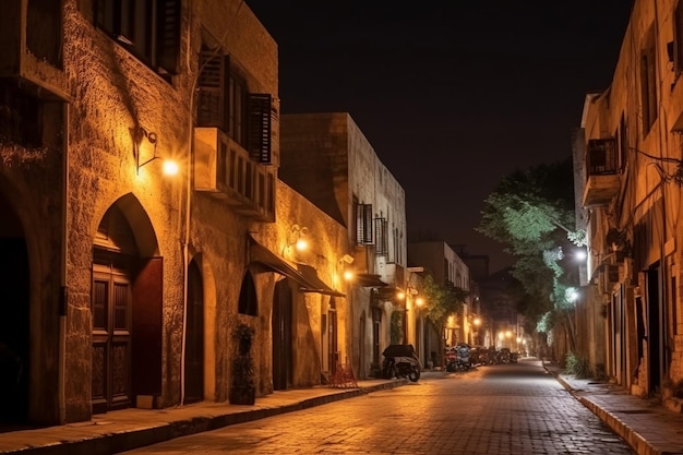 古い アラブ の 都市 の 魅力 的 な 夜 の 街景