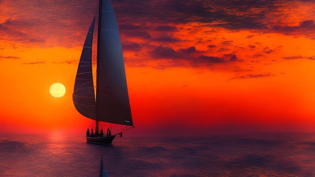 Captivating Ocean Sunset with Sailboat in 8K Resolution