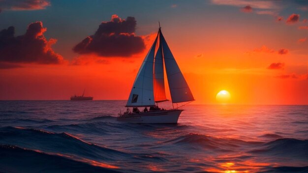 Captivating Ocean Sunset with Sailboat in 8K Resolution