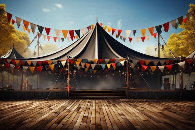 Увлекательная пивная палатка Oktoberfest, украшенная праздничными немецкими флагами