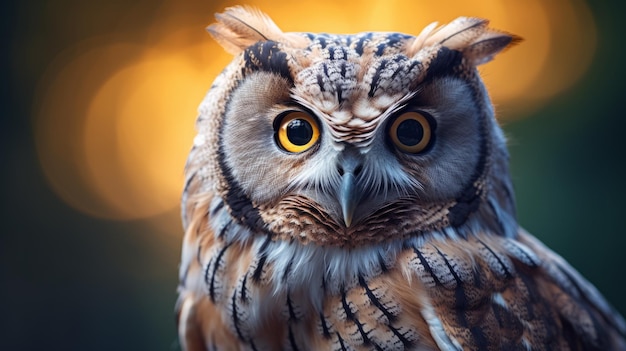 Photo captivating owl portrait with stunning bokeh background