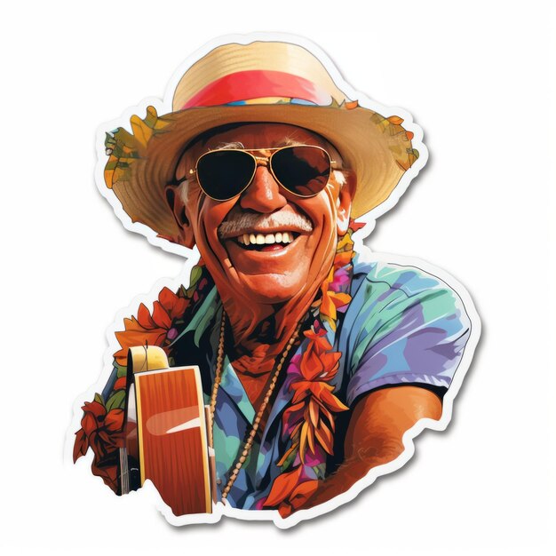 Captivating Performance Jimmy Buffet Singing Onstage An Exquisite Sticker with Vector Art on a Whi