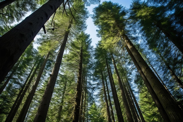 Photo captivating perspective gazing into the canopy of port renfrew's forest wonderland in british colum