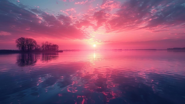 Foto una foto accattivante che cattura le sfumature rosa dell'alba all'orizzonte