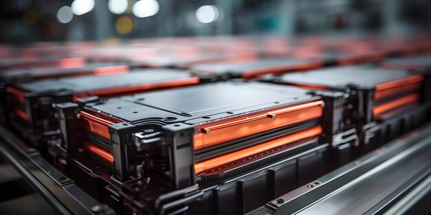 Photo captivating photo of electric vehicle battery assembly line in action concept electric vehicles battery assembly line manufacturing process green technology sustainable transportation