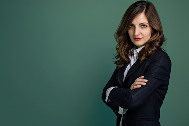 A captivating photo portrait a smart businesswoman with crossed hands exuding confidence