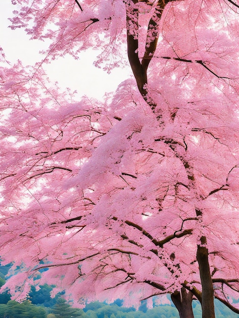 A captivating photograph showcasing a delicate pink tree in full bloom