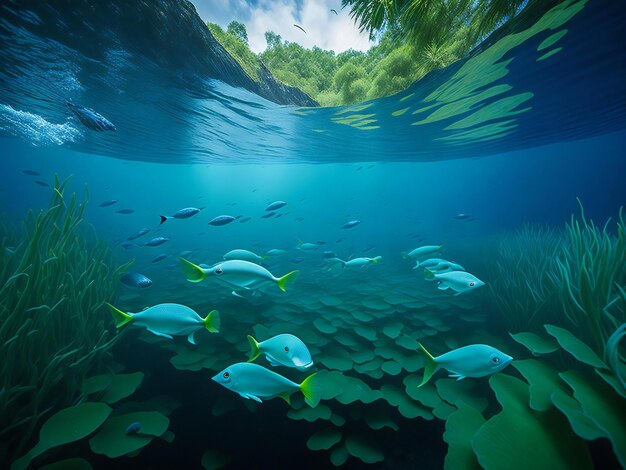 A captivating photograph showcasing the mesmerizing underwater world of a river