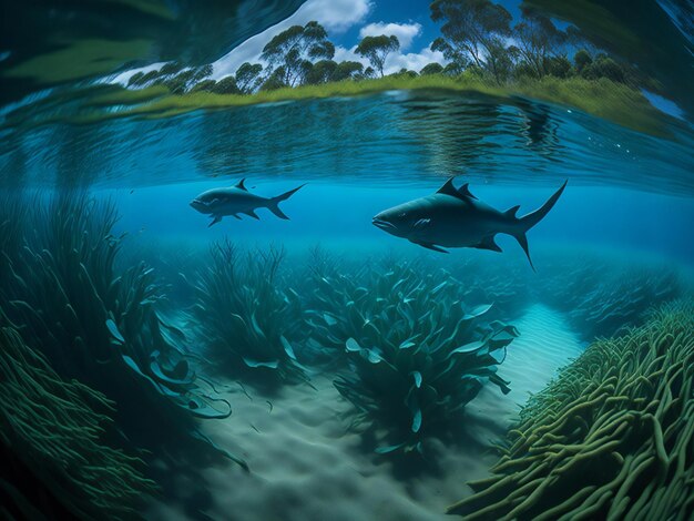 A captivating photograph showcasing the mesmerizing underwater world of a river