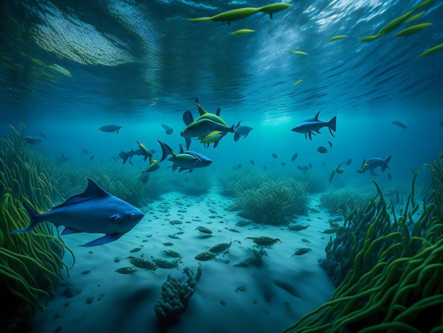 A captivating photograph showcasing the mesmerizing underwater world of a river