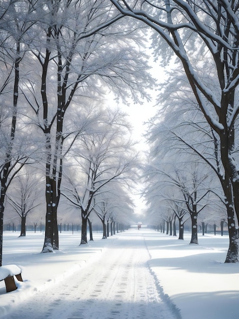 A captivating photograph showcasing a serene winter landscape in a city park