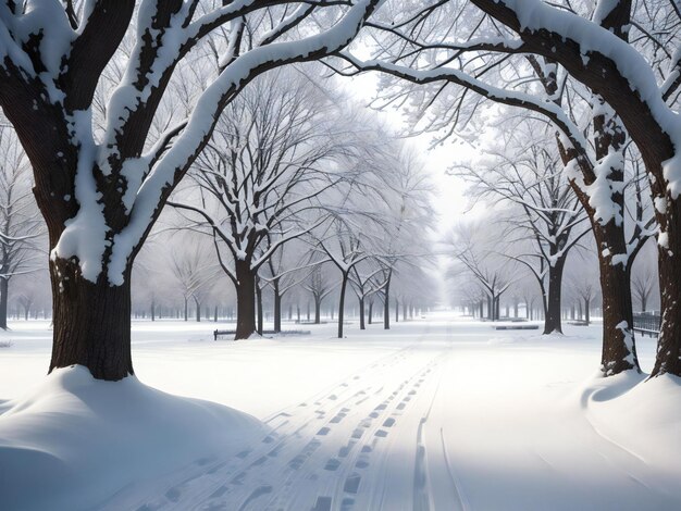 Foto a captivating photograph showcasing a serene winter landscape in a city park