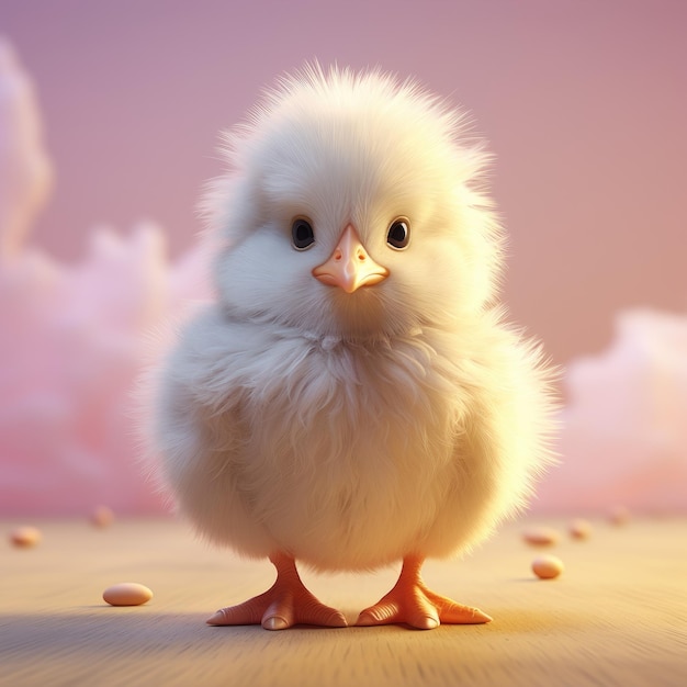 Captivating Photorealistic Rendering Adorable White Poult Gracefully Embraced by a Luminous Backgro
