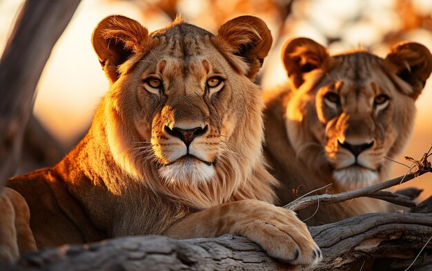 Captivating Portrait of Lions at Sunset