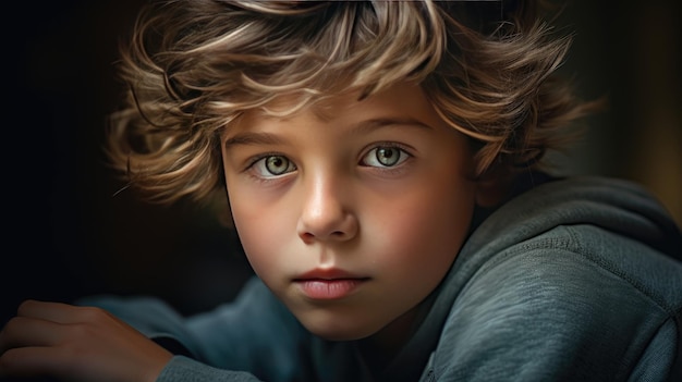 Captivating portrait A serious child gazes intensely their young face reflecting deep thought