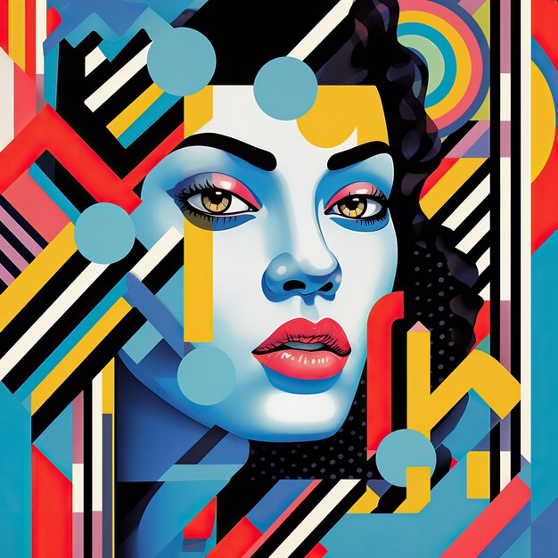 A captivating portrait where intricate geometric patterns and vibrant colors