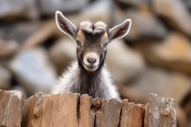 Photo captivating portrait of a young goat at the animal farm in valbona teruel aragon spain