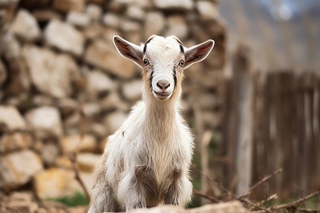 Photo captivating portrait of a young goat in valbona teruel aragon spain's animal farm