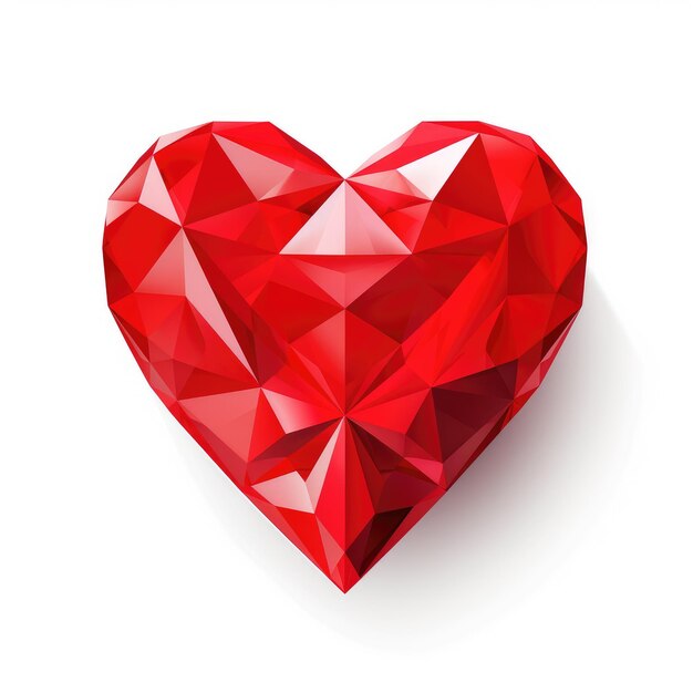 Captivating red faceted heart vector art a timeless elegance on a serene white canvas