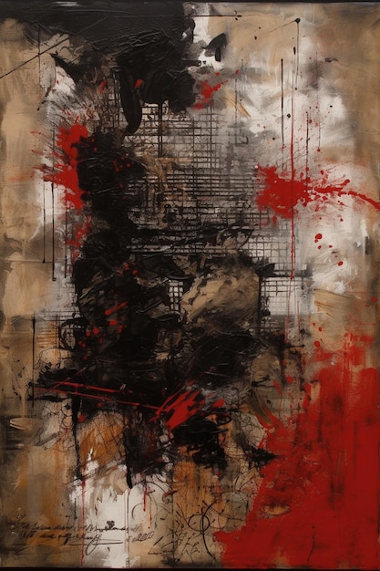 A captivating red and sepia ink oil painting in the style of eclectic montage ai generated