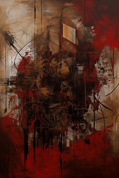 A Captivating Red and Sepia Ink Oil Painting in the Style of Eclectic Montage AI generated