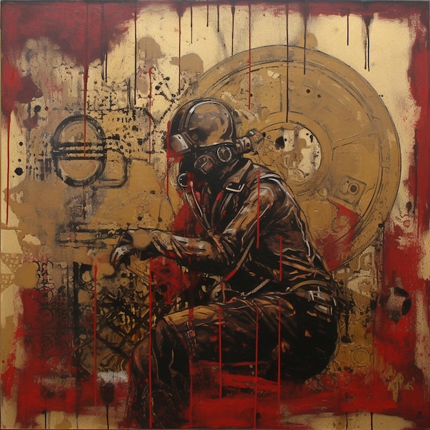 A Captivating Red and Sepia Ink Oil Painting in the Style of Eclectic Montage AI generated