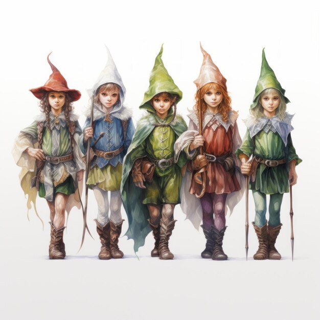 Photo captivating renderings of six elf children and their shield