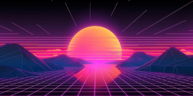 사진 빈티지 색상 구성표와 미학으로 매혹적인 복고풍 synthwave 배경