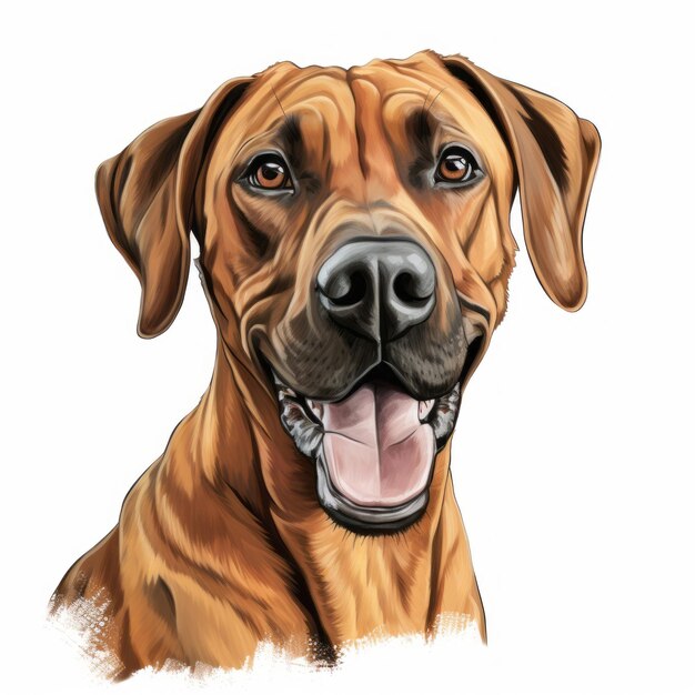 Photo captivating rhodesian ridgeback a caricaturestyle drawing with realistic touch on a clean white ba