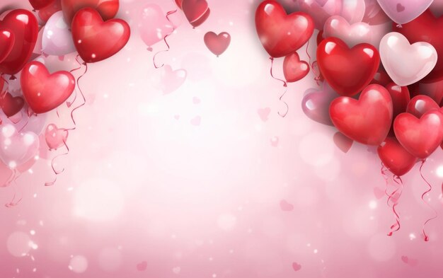 Captivating romantic setting with a background of red and pink heart shaped balloons